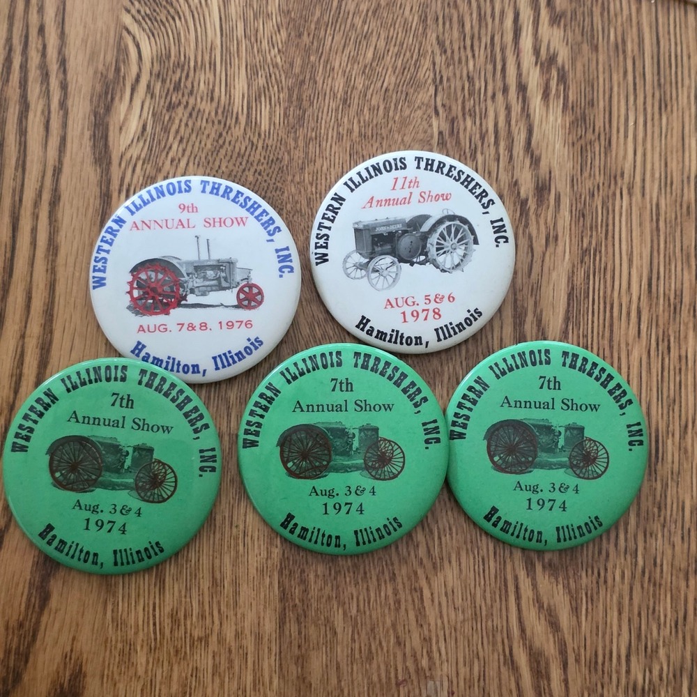 Vintage Western Illinois Threshers Pin Buttons 1974 1976 1978 Hamilton IL 5pc